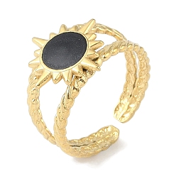 Настоящее золото 18K Ионное покрытие (ip) 304 эмалированные кольца на манжетах из нержавеющей стали, открытые кольца от солнца для женщин, реальный 18 k позолоченный, 14.5x14.5 мм