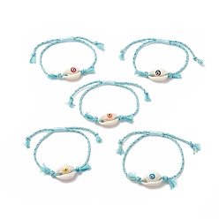 (52) Непрозрачная лаванда Браслет из плетеных бусин из натуральной раковины каури с нейлоновым и хлопковым шнуром для женщин, разноцветные, внутренний диаметр: 3/4~2-7/8 дюйм (2~7.4 см)