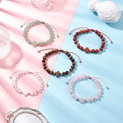 Смешанные камни Женские плетеные браслеты из бусин из натуральных смешанных драгоценных камней, круглый и крест, внутренний диаметр: 2~3-1/2 дюйм (5.2~9 см)