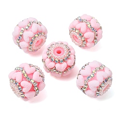Pink Imitationsperlen aus Zirkonia, Acryl und ABS, Runde mit Herz, mit Eisenbohrkette, rosa, 19.5~20x17.5~18.5 mm, Bohrung: 3 mm