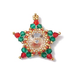 (52) Непрозрачная лаванда Рождественские подвески из стекла и бисера, звезда, разноцветные, 30x28x6.5 мм, отверстие : 1.8 мм