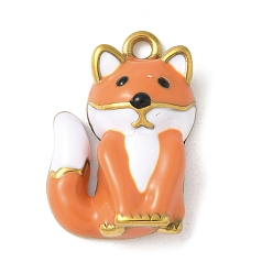 Оранжевый 304 нержавеющей стальной эмали подвески, золотые, очарование лисы, оранжевые, 22x14.5x6.5 мм, отверстие : 1.8 мм