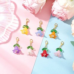 (52) Непрозрачная лаванда 7шт. акриловые цветочные подвесные украшения, Сплав с застежками когтя омара, разноцветные, 35.5 мм