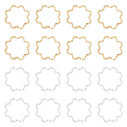 Золотой & Серебряный 24шт 2 цвета латунные соединительные кольца, без кадмия и без свинца, текстурированный цветок, золотой и серебряный, 11.5x11.5x1 мм, внутренний диаметр: 10.5x10.5 мм, 12 шт / цвет