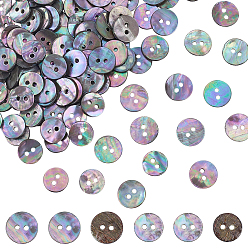 Mixed Color 120Pcs 2 Styles Natural Paua Shell Buttons, 2-Hole, Flat Round, Mixed Color, 10~11.5x1mm, Hole: 1.6mm, 60pcs/style