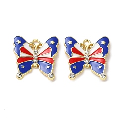 Бабочка Подвески из сплава с эмалью ко дню независимости, с кристально горный хрусталь, золотые, бабочка, 23x22x3 мм, отверстие : 2 мм