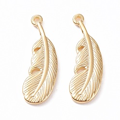 Golden 304 Stainless Steel Pendants, Feather, Golden, 22x7.5x1.5mm, Hole: 1mm
