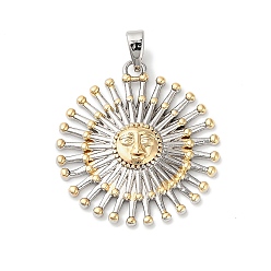 Платиновый & Золотой Латунные подвески, солнце, платиной и золотом, 25.5x23.5x3.5 мм, отверстие : 5x2.5 мм