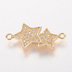 Золотой Латунные микро проложить кубических ссылки циркония, звезда, золотые, 25x13x2 мм, отверстие : 1 мм