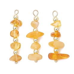 Золотой Кусочек натурального янтаря с круглыми подвесками из синтетического немагнитного гематита, полученного методом гальванического покрытия., подвески из бисера, с 304 петлями из нержавеющей стали, золотые, 33.5~35x7.5~13.5x5.5~6.5 мм, отверстие : 2.5 мм