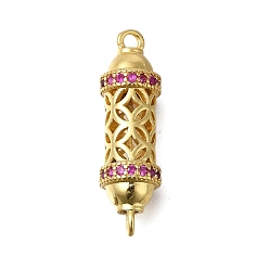 Темно-Розовый Стойка покрытие латунь микропаве кубический цирконий полые колонны звенья соединительные подвески, реальный 18 k позолоченный, долговечный, без свинца и без кадмия, темно-розовыми, 26x7.5 мм, отверстие : 1.6 мм