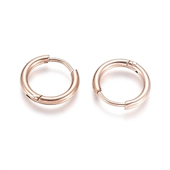 Rose Gold Ion Plating(IP) 304 Stainless Steel Huggie Hoop Earrings, Hypoallergenic Earrings, with 316 Surgical Stainless Steel Pin, Rose Gold, 12 Gauge, 14x2mm, Pin: 1mm, Inner Diameter: 10mm