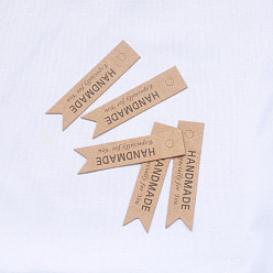 Цвет Древесины Крафт-бумага подарочные бирки, хэндж теги, для искусства, поделки и свеча, формы флага со словом ручной работы, деревесиные, 5x1.2 см, 5 шт / пакет