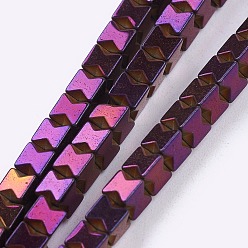 С Фиолетовым Покрытием Гальванизировать немагнитных синтетический гематит бисер пряди, бисер нитей, кубические, с фиолетовым покрытием, 4x4x4 мм, отверстие : 0.5 мм, около 107 шт / нитка, 16.1 дюйм (41 см)