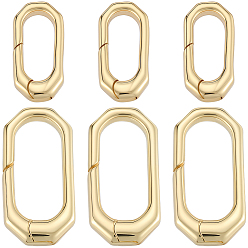 Настоящее золото 18K 6шт 2 стили латунные пружинные затворные кольца, долговечный, без кадмия и без свинца, стойки покрытие, овальные, реальный 18 k позолоченный, 16.5~20x8~10x3~3.5 мм, отверстие : 11.5~15 мм