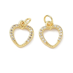 Настоящее золото 18K Латунные микро проложить кубического циркония подвески, сердце, стойки покрытие, без свинца и без кадмия, долговечный, с целью перехода в кольце, реальный 18 k позолоченный, 12x10.5x2 мм, отверстие : 3.6 мм