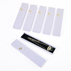 White Gold Stamping Moon Printed Cardboard Paper Jewelry Necklace Packaging Boxes, Rectangle, White, 21x4.5x2.1cm