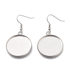 Нержавеющая Сталь Цвет Устойчивы к потускнению 304 крючки для сережек из нержавеющей стали, с пустым подвесным лотком, плоские круглые местом для кабошона, цвет нержавеющей стали, 50 мм, лоток : 25 мм, 20 датчик, штифты : 0.8 мм