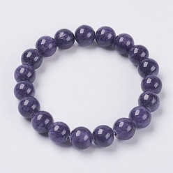 Полуночно-синий Браслет из натурального желтого нефрита из бисера, окрашенные, круглые, темно-синий, 2 дюйм (5 см), бусины : 8 мм