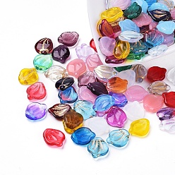 Mixed Color Czech Glass Beads, Electroplated/Dyed/Transparent/Gold Inlay Color/Imitation Opalite, Leaf, Mixed Color, 14.5x12.5x4mm, Hole: 0.8mm, about 117~123pcs/bag