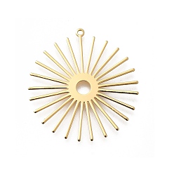 Настоящее золото 18K Латунные подвески, без кадмия, без никеля и без свинца, солнечные чары, реальный 18 k позолоченный, 32x30x0.5 мм, отверстие : 1.2 мм