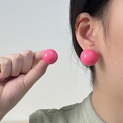 Ярко-Розовый Серьги сплава смолы, полукруглый, ярко-розовый, 21 мм