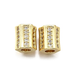 Настоящее золото 18K Латунные микро проложить Цирконий Европейский бисером, колонка, долговечный, без свинца и без кадмия, стойки покрытие, реальный 18 k позолоченный, 10x9x8 мм, отверстие : 4 мм