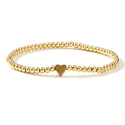 Сердце Богемные пляжные латунные браслеты из бисера, эластичные, сердце, внутренний диаметр: 6.89 дюйм (17.5 см)