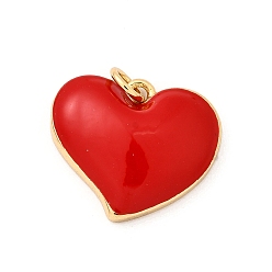 Красный Латунь эмаль подвески, с целью перехода в кольце, без кадмия и без свинца, реальный 16 k позолоченный, сердце прелести, красные, 16x18.5x4.5 мм, отверстие : 3.4 мм