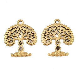 Real 18K Gold Plated 304 Stainless Steel Pendants, Tree of Life Charms, Ion Plating(IP), Real 18K Gold Plated, 26x22x1.8mm, Hole: 2mm