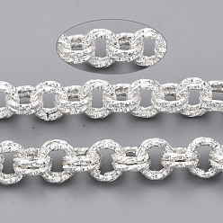 Серебро Роло железа цепи, двойные цепи ссылка, несварные, с катушкой, , серебряные, ссылка: 9x1.5 mm, около 39.37 футов (12 м) / рулон