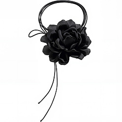 Черный 1 Женские ожерелья-чокеры из вощеного шнура с ретро-цветком розы из поликарбоната, чёрные, 70.87~78.74 дюйм (180~200 см)