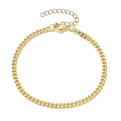 Golden Brass Curb Chain Bracelets for Women Men, Golden, 7-1/4 incha(18.5cm)