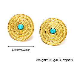 Golden 304 Stainless Steel & Synthetic Turquoise Stud Earrings for Women, Spiral, Golden, 31mm