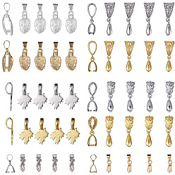 Mixed Color Brass Ice Pick Pinch Bails, Clip Pinch Bails, Mixed Color, 7.4x7.2x1.7cm, 50pcs/box