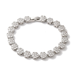 Прозрачный Браслеты-цепочки с цветочным звеном из латуни и циркония для женщин, без свинца и без кадмия, платина, прозрачные, 7-1/2 дюйм (19 см)