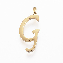 Letter G 304 подвески из нержавеющей стали, Начальная буква, letter.g, золотые, 18x8x2 мм, отверстие : 2 мм