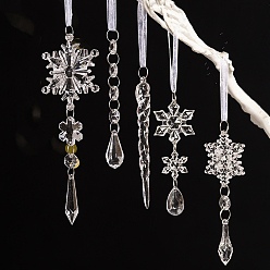 Прозрачный 5шт. акриловые прозрачные подвесные украшения в виде сосулек и снежинок, для украшения рождественской елки, прозрачные, 108~185 мм