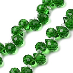 Зеленый Прозрачные стеклянные бусины, слезинки, Топ пробуренной, граненые, зелёные, 10.5x8 мм, отверстие : 1.2 мм, около 95~100 шт / нитка, 61~62 см