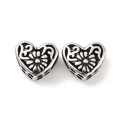 Antique Silver 316 Surgical Stainless Steel  Beads, Heart, Antique Silver, 10x12x6.5mm, Hole: 4mm