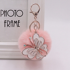 Pink Imitation Rabbit Fur Keychain, Butterfly, Pink, 15cm