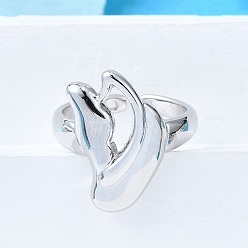 Платина Латунные кольца-манжеты для женщин, без кадмия и без свинца, цветок, платина, 20x13.5 мм, внутренний диаметр: регулируемый