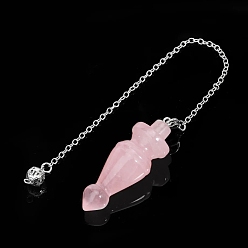 Rose Quartz Natural Rose Quartz Dowsing Pendulum Big Pendants, Undyed, with Platinum Plated Brass Findings, Cone Charm, 235mm