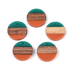 Коралловый Подвески из смолы и ореха, плоско-круглые, коралл, 18.5x3.5 мм, отверстие : 2 мм