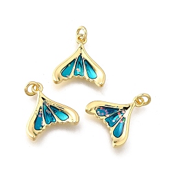 Темно-бирюзовый Латунь эмаль прелести, с целью перехода в кольце, без кадмия, без никеля и без свинца, прелести рыбий хвост, темные бирюзовый, 14x13.5x2.5 мм, отверстие : 2 мм