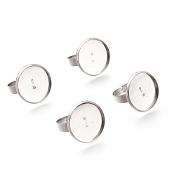 Нержавеющая Сталь Цвет Устойчивые к потускнению регулируемые 304 кольца для пальцев из нержавеющей стали, латунная фурнитура платформы для кольца, плоско-круглые, цвет нержавеющей стали, лоток : 18 мм, 17.5 мм