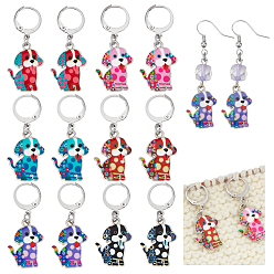 Платиновый & Цвет Нержавейки 12 шт 6 стили собака сплав эмаль кулон запирающиеся стежки маркеры, с 304 серьгами из нержавеющей стали, платины и нержавеющая сталь цвет, 3.7 см, 2 шт / стиль