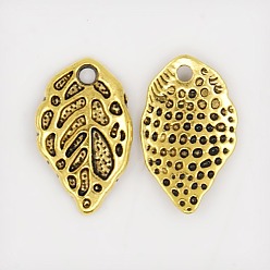 Античное Золото Подвески из сплава в тибетском стиле, без свинца, без кадмия и без никеля , лист, античное золото , шириной 10 мм , 16 мм высотой, толщиной 2 мм , отверстие: 1.5 мм