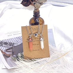 Белый 2шт. стеклянные двухгранные заостренные пули-подвески для пар с магнитными застежками в форме сердца, ожерелья из сплава цепей для женщин, платина, белые, 17.72 дюйм (45 см)