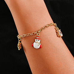 Разноцветный Рождественские браслеты с подвесками из латуни и кубическими циркониями, браслеты-цепочки роло для женщин, снеговик, снежинка и лось, с эмалью, красочный, внутренний диаметр: 6-7/8 дюйм (17.5 см)